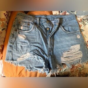 Levi's Blue Distressed Jean Shorts High-Waisted